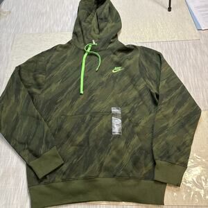 Nike Hoodie Small Green Camo Sportswear Sweatshirt Pockets Pullover